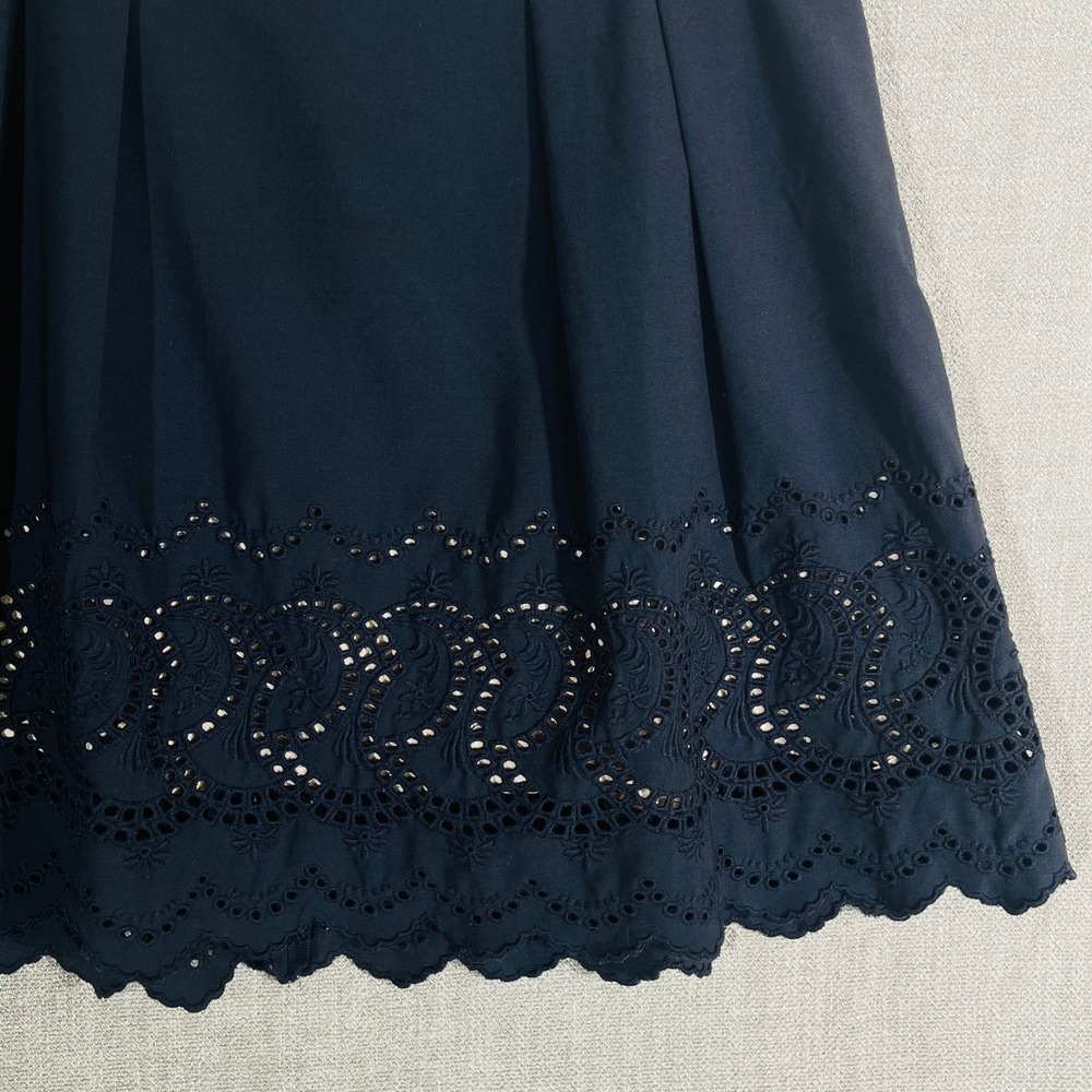 Ann Taylor Skirt Womens 6P Navy Blue Eyelet Hem Pleated Knee Length Career - Picture 9 of 14